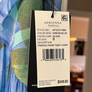 Adrianna Papell Green and Blue Printed Twist-Front Midi Dress